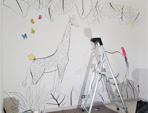 Avant/Après Fresque murale jungle chambre bébé - Aux Couleurs d'Elsa décoration tendance
